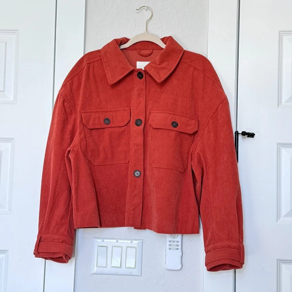 Anthropologie Avec Les Filles Relaxed Corduroy Shacket Pumpkin Fall Rust Sz L - Picture 5 of 14